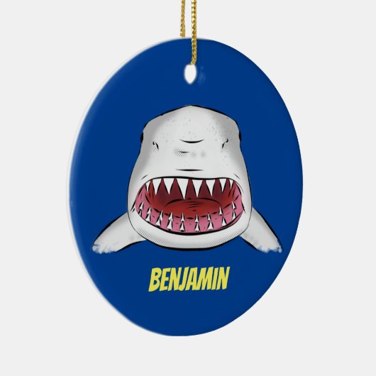 Grote witte haai gemiddelde cartoon illustratie keramisch ornament (Rechts)