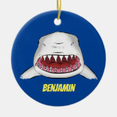 Grote witte haai gemiddelde cartoon illustratie keramisch ornament (Voorkant)