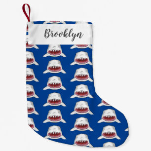 Grote witte haai gemiddelde cartoon illustratie kleine kerstsok