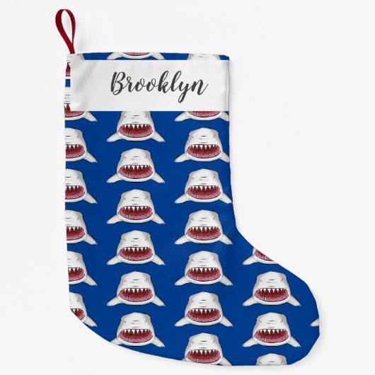 Grote witte haai gemiddelde cartoon illustratie kleine kerstsok (Voorkant)