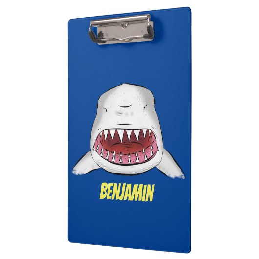 Grote witte haai gemiddelde cartoon illustratie klembord (Links)