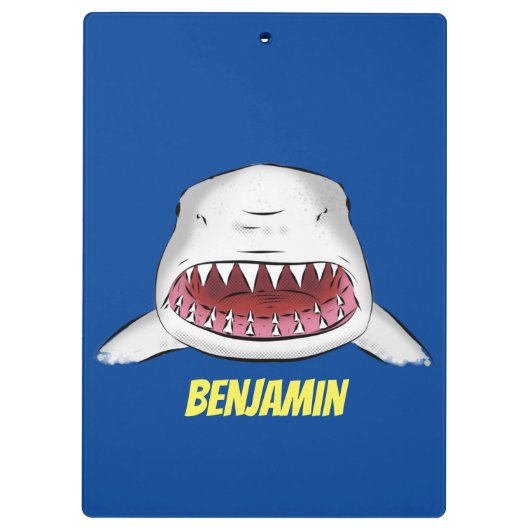 Grote witte haai gemiddelde cartoon illustratie klembord (Achterkant)
