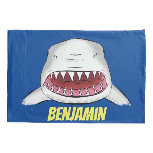 Grote witte haai gemiddelde cartoon illustratie kussensloop (Achterkant)