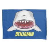 Grote witte haai gemiddelde cartoon illustratie kussensloop (Voorkant)