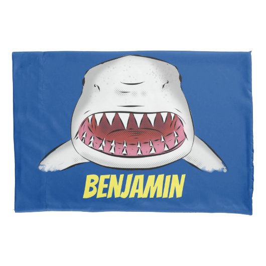 Grote witte haai gemiddelde cartoon illustratie kussensloop (Voorkant)