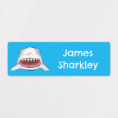 Grote witte haai gemiddelde cartoon illustratie labels (Design 2)