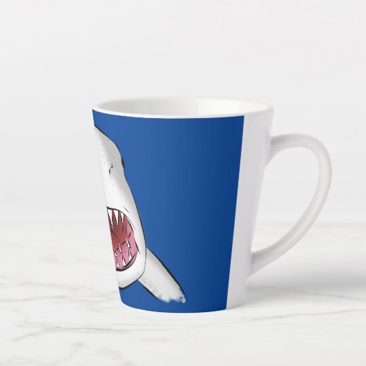 Grote witte haai gemiddelde cartoon illustratie latte mok (Rechts)