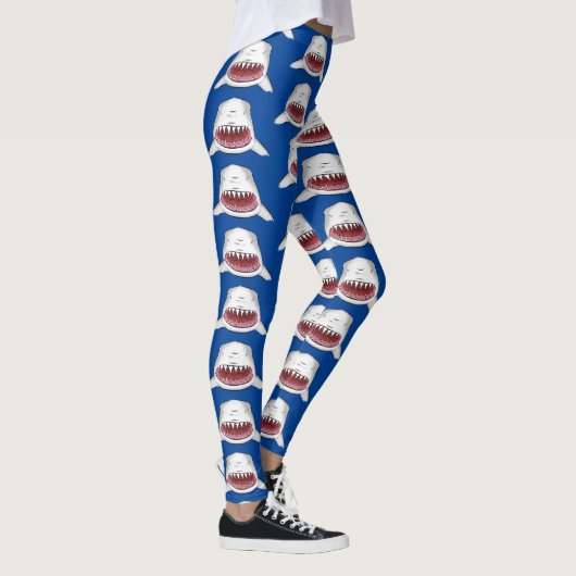 Grote witte haai gemiddelde cartoon illustratie leggings (Rechts)
