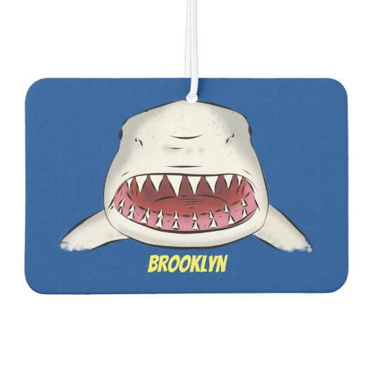 Grote witte haai gemiddelde cartoon illustratie luchtverfrisser (Voorkant)