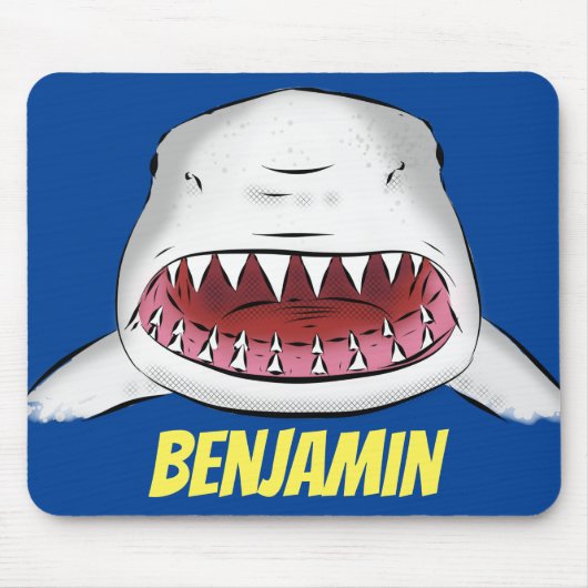 Grote witte haai gemiddelde cartoon illustratie muismat (Voorkant)