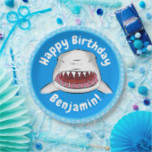 Grote witte haai gemiddelde cartoon illustratie papieren bordje (Feest)