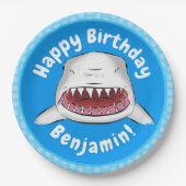 Grote witte haai gemiddelde cartoon illustratie papieren bordje (Voorkant)