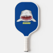 Grote witte haai gemiddelde cartoon illustratie pickleball paddle (Achterkant)