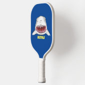Grote witte haai gemiddelde cartoon illustratie pickleball paddle (Links)