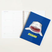 Grote witte haai gemiddelde cartoon illustratie planner (Display)