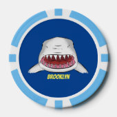 Grote witte haai gemiddelde cartoon illustratie poker chips (Voorkant)