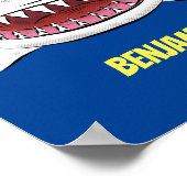 Grote witte haai gemiddelde cartoon illustratie poster (Hoek)