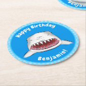 Grote witte haai gemiddelde cartoon illustratie ronde kartonnen onderzetter (Gebogen)