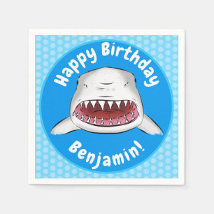 Grote witte haai gemiddelde cartoon illustratie servet