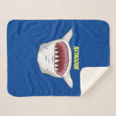 Grote witte haai gemiddelde cartoon illustratie sherpa deken (Voorkant (horizontaal))