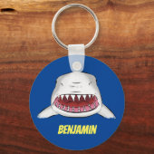 Grote witte haai gemiddelde cartoon illustratie sleutelhanger (Voorkant)