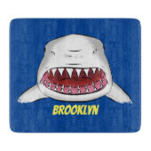 Grote witte haai gemiddelde cartoon illustratie snijplank (Voorkant)