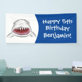 Grote witte haai gemiddelde cartoon illustratie spandoek (Beurs)