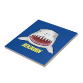 Grote witte haai gemiddelde cartoon illustratie tegeltje (Zijkant)