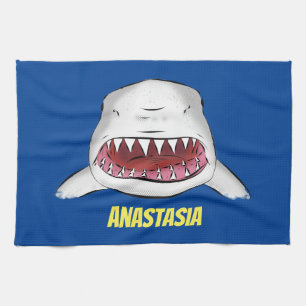 Grote witte haai gemiddelde cartoon illustratie theedoek