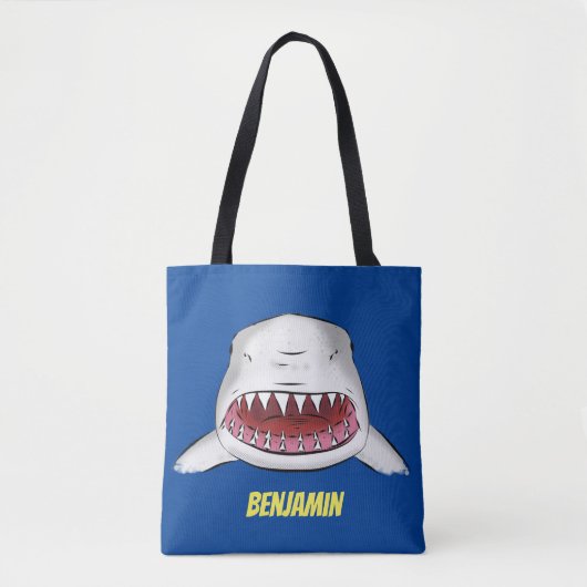 Grote witte haai gemiddelde cartoon illustratie tote bag (Voorkant)