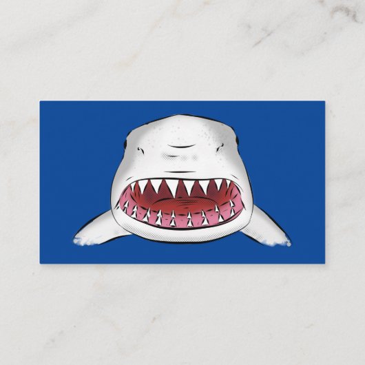 Grote witte haai gemiddelde cartoon illustratie visitekaartje (Achterkant)