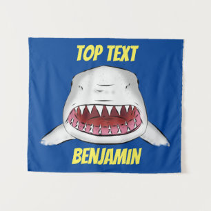 Grote witte haai gemiddelde cartoon illustratie wandkleed