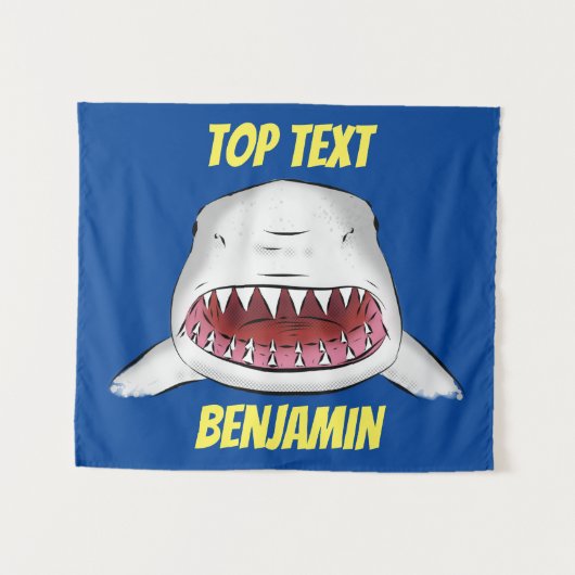 Grote witte haai gemiddelde cartoon illustratie wandkleed (Voorkant (horizontaal))