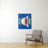 Grote witte haai gemiddelde cartoon illustratie wandkleed (In situ)