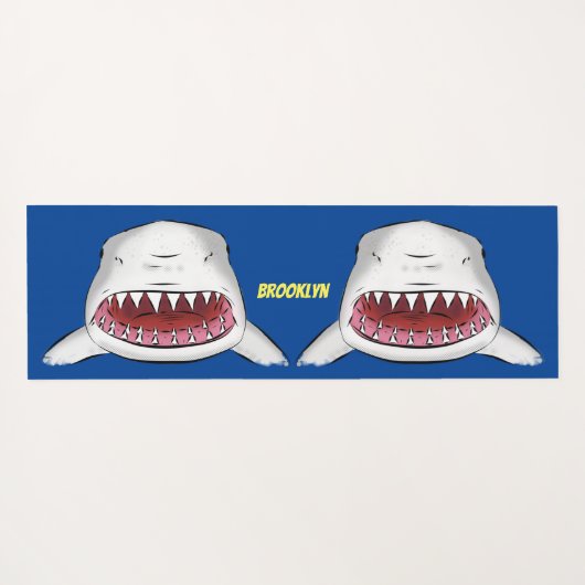 Grote witte haai gemiddelde cartoon illustratie yogamat (Achterkant (horizontaal))