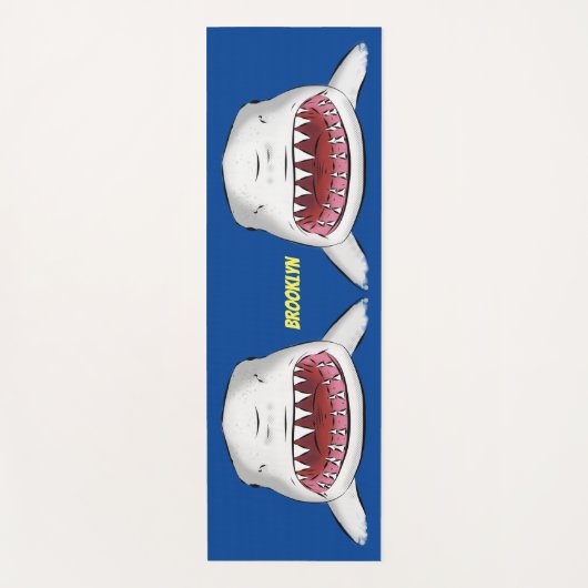 Grote witte haai gemiddelde cartoon illustratie yogamat (Voorkant)