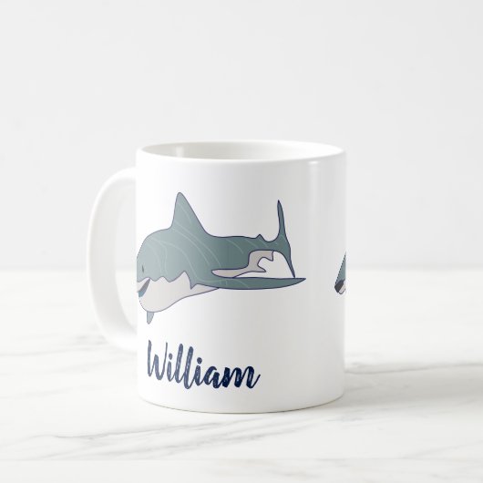 Grote witte haai gepersonaliseerd koffiemok (Voorkant links)