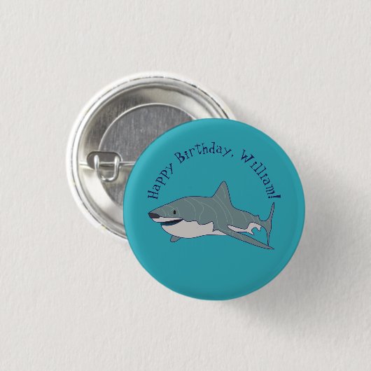 Grote witte haai gepersonaliseerde boodschap ronde button 3,2 cm (Voorkant /achterkant)