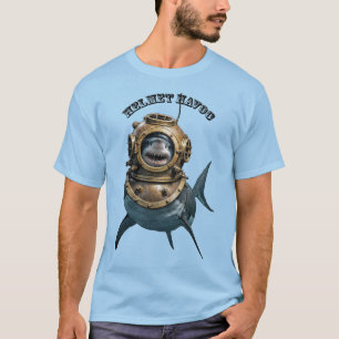 Grote witte haai in een duikhelm URM T-shirt