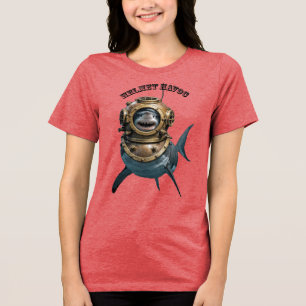 Grote witte haai in een duikhelm URM Tri-Blend Shirt