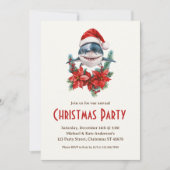 Grote witte haai in een kerstfeest met kerstmuts kaart (Voorkant)