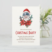 Grote witte haai in een kerstfeest met kerstmuts kaart (Staand voorkant)