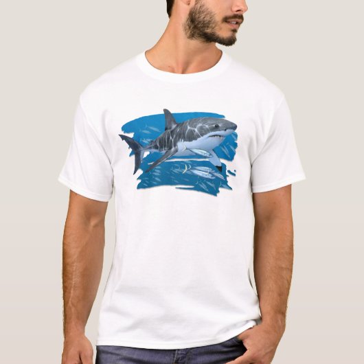 Grote witte haai in T-shirt met Habitat (Voorkant)
