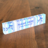 Grote Witte Haai Kleurrijke Zeeen Strepen Naambordje (Zijkant)