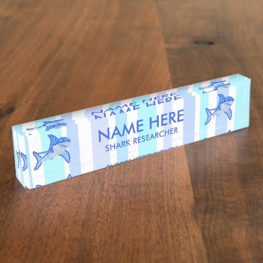 Grote Witte Haai Kleurrijke Zeeen Strepen Naambordje (Zijkant)