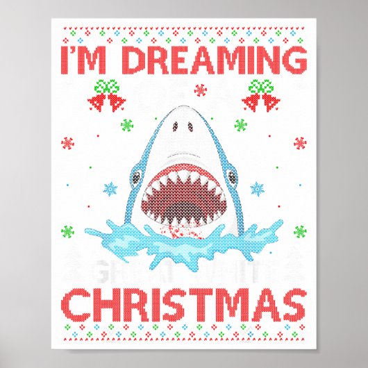 Grote Witte Haai Lelijke Kerstmuts Haaienvangst Poster (Voorkant)
