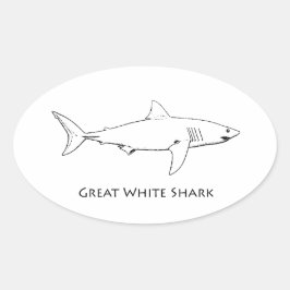 Grote witte haai (lijnkunst) ovale sticker