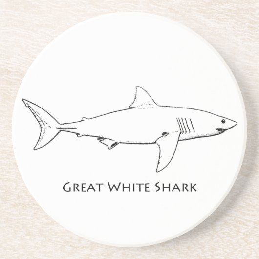 Grote witte haai (lijnkunst) zandsteen onderzetter (Voorkant)