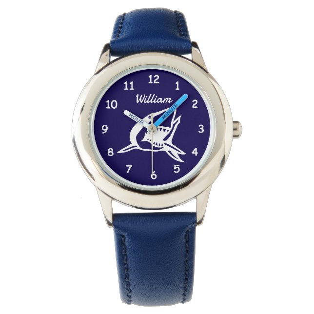 Grote witte haai logo gepersonaliseerd kind horlog horloge (Voorkant)