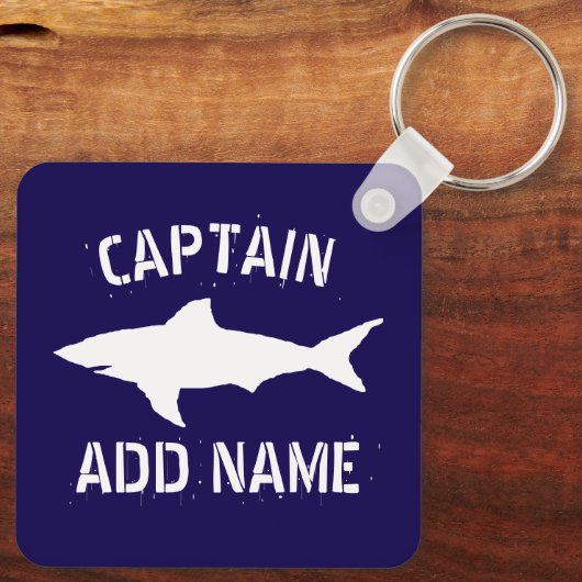 Grote witte haai logo gepersonaliseerde bootkapite sleutelhanger (Achterkant)